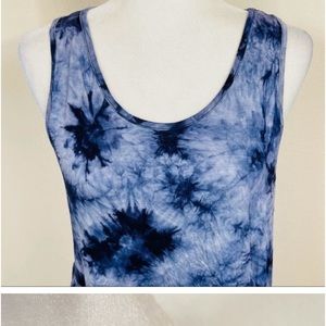 CAUTION TO THE WIND Blue Tie Dye Peplum Ruffle Razorback Tank Top - LARGE